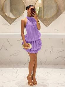 Slaydiva purple bohemian ruffled mini dress view 4