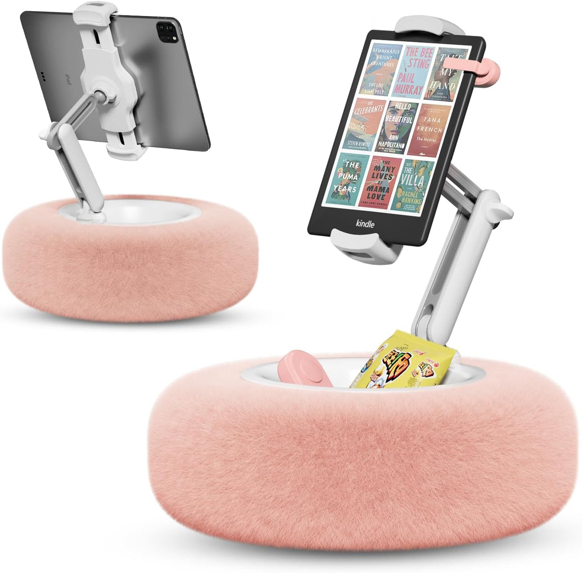 Viozon pink tablet stand pillow with adjustable holder and snack bowl